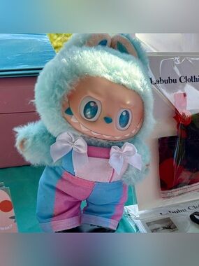 Labubu Outfit with Pink, white & Blue Overalls Transgender Flag the monsters acc